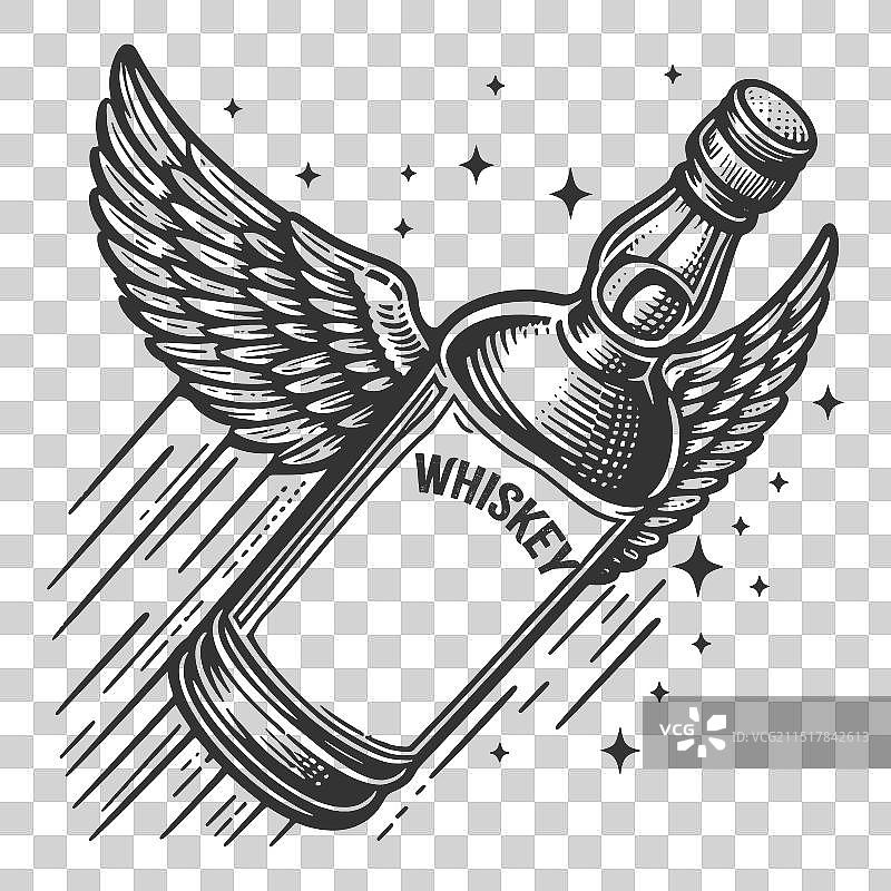 飞行威士忌酒瓶雕刻图片素材
