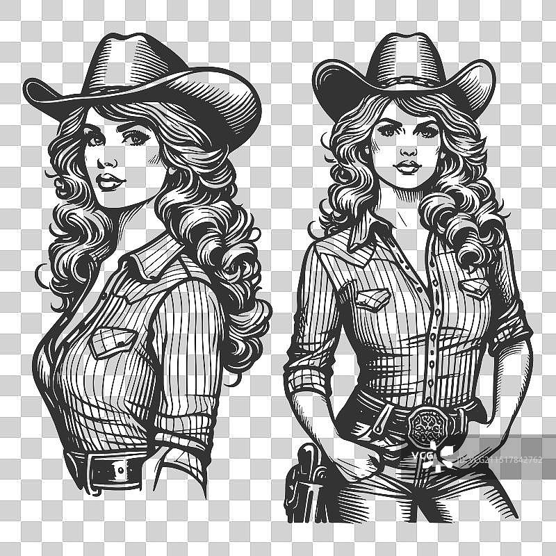 身着经典西部服装的自信女牛仔图片素材