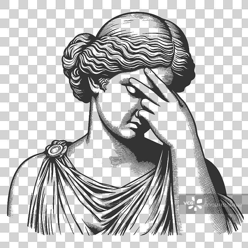 古典雕像捂脸雕刻素描图片素材