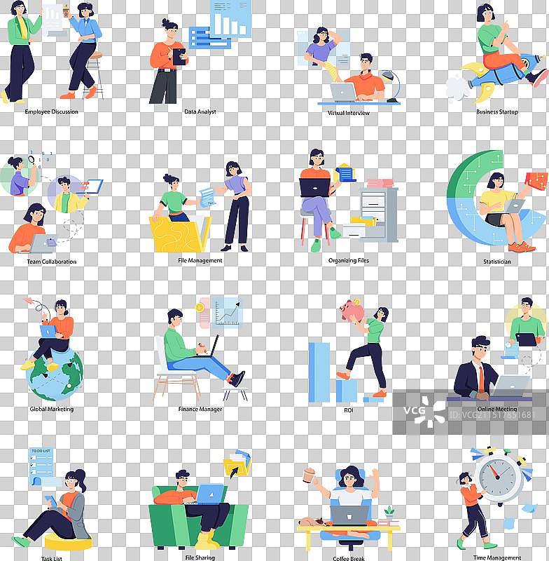 扁平风格的办公用品合集图片素材