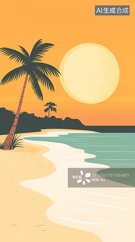 【AI数字艺术】夏日海滩风光图片素材