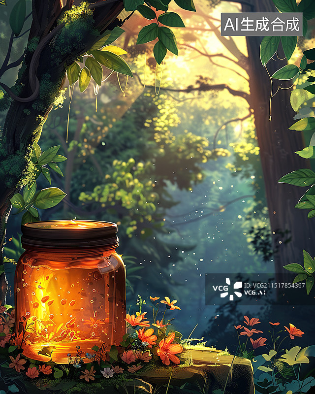 【AI数字艺术】森林里的蜂蜜罐图片素材