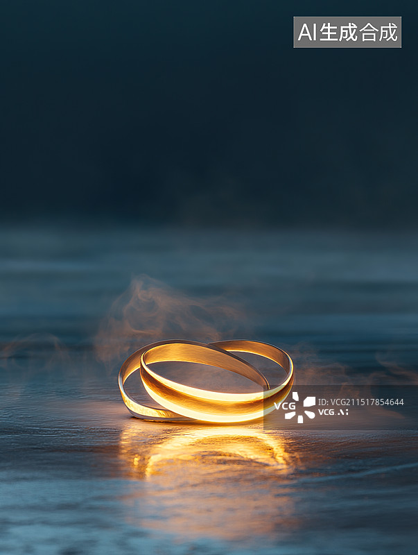 【AI数字艺术】金色戒指在水面上漂浮图片素材