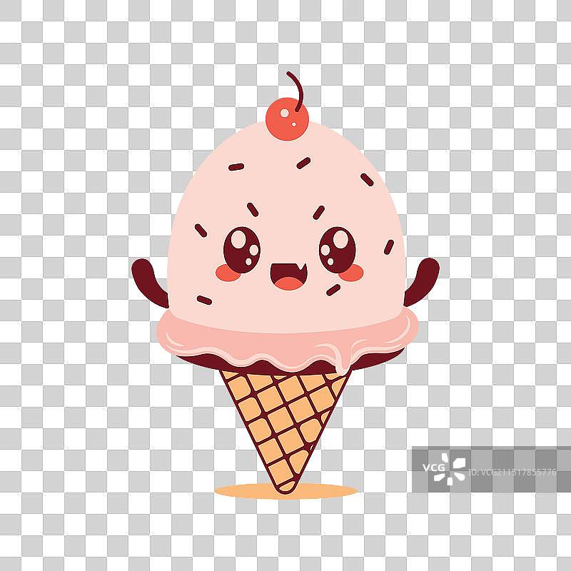 可爱粉色樱桃冰淇淋卡通设计图片素材