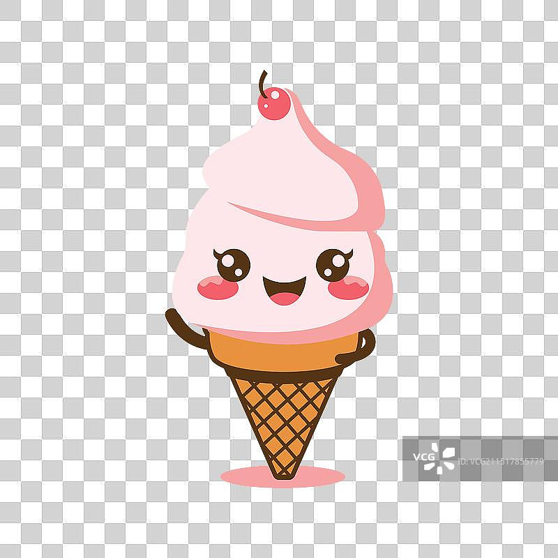 可爱粉色樱桃冰淇淋卡通设计图片素材