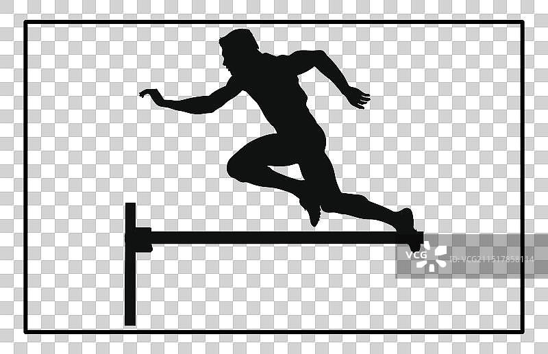 白色背景上的跨栏运动员剪影图片素材