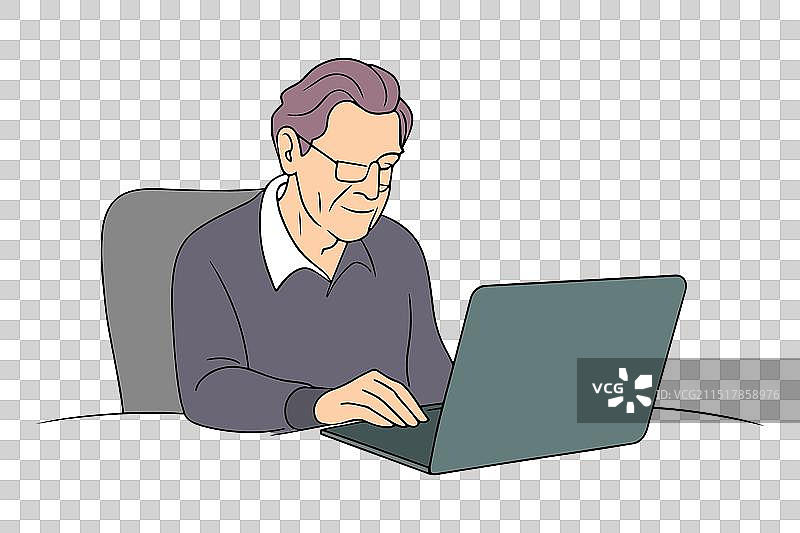 老年人学习使用笔记本图片素材