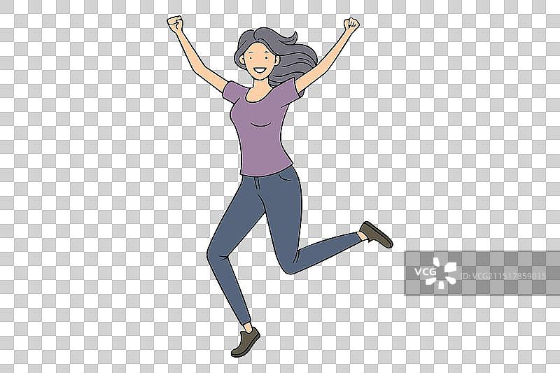 穿牛仔裤的快乐惊讶女人跳线图片素材