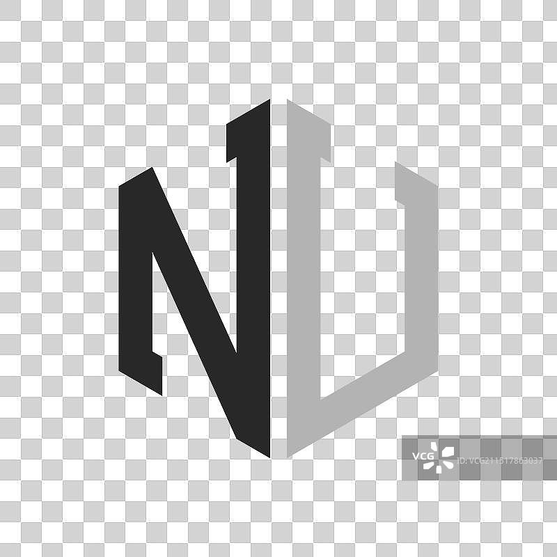 现代独特六边形字母nu标志设计图片素材