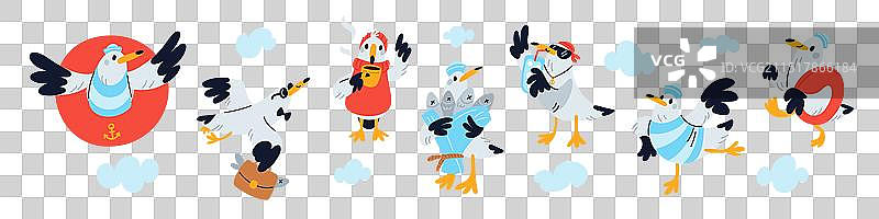 有趣的海鸥卡通形象海鸟飞翔图片素材