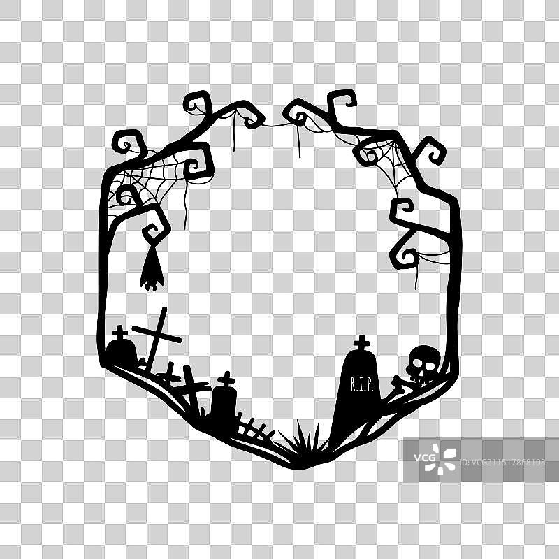 万圣节黑色Grunge风格边框墓地蝙蝠图片素材