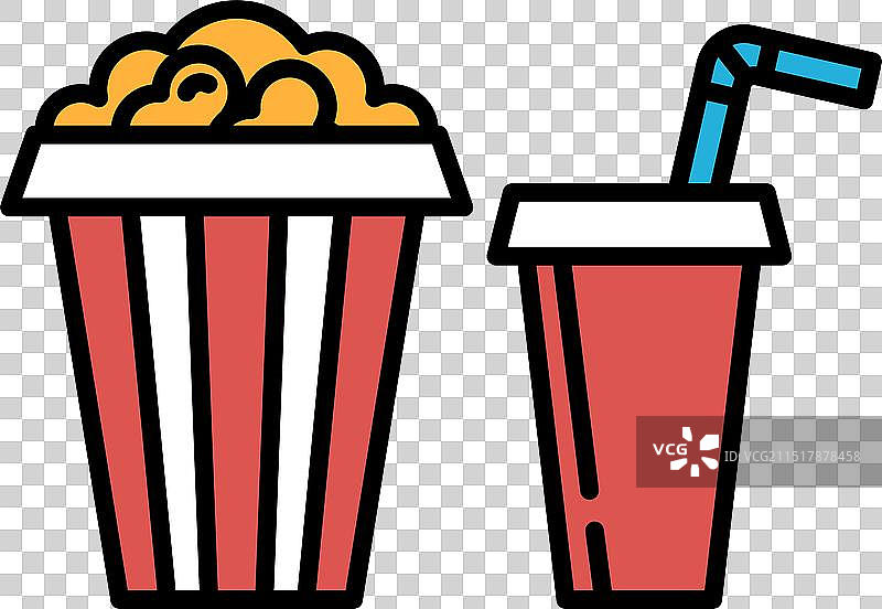 一盒爆米花和一杯苏打水图片素材