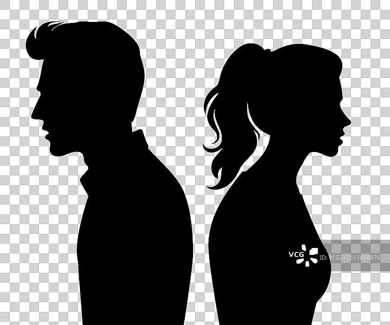 愤怒的夫妇背对而立的轮廓图片素材