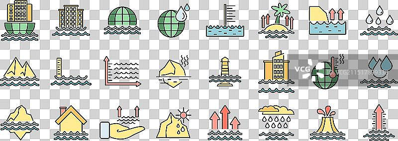 海平面上升彩色图标图片素材