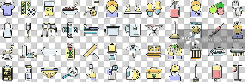 家庭护理服务彩色线条图标集图片素材