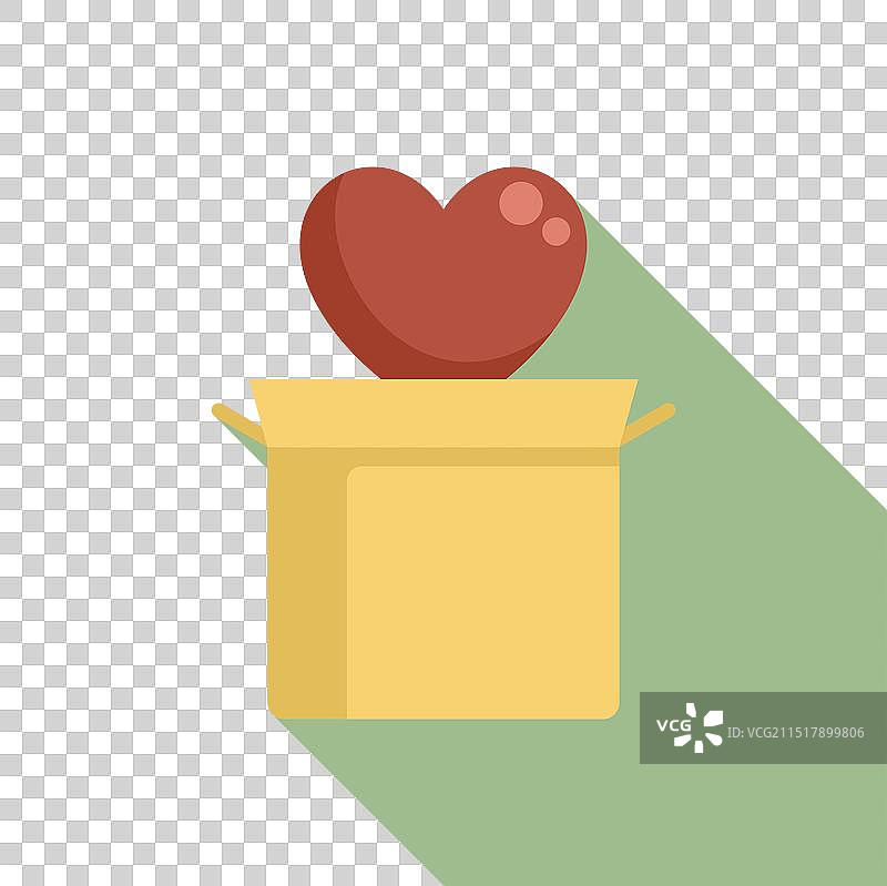 从打开的纸板箱中飘出的大红心图片素材
