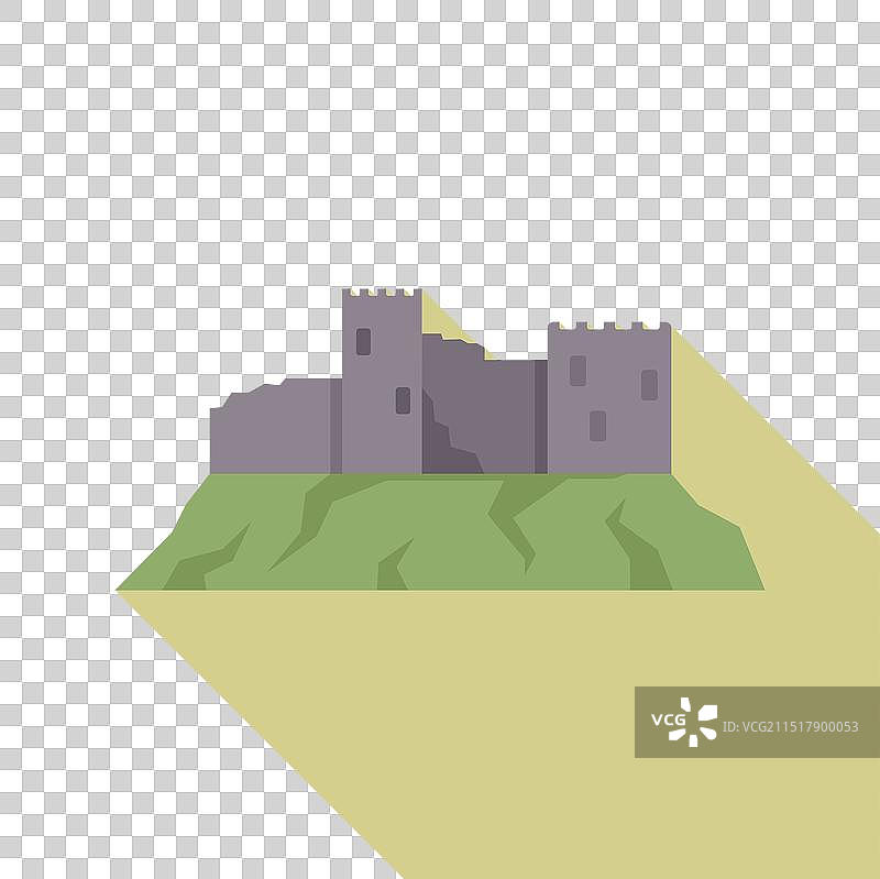 屹立在绿色山丘上的中世纪石头城堡图片素材