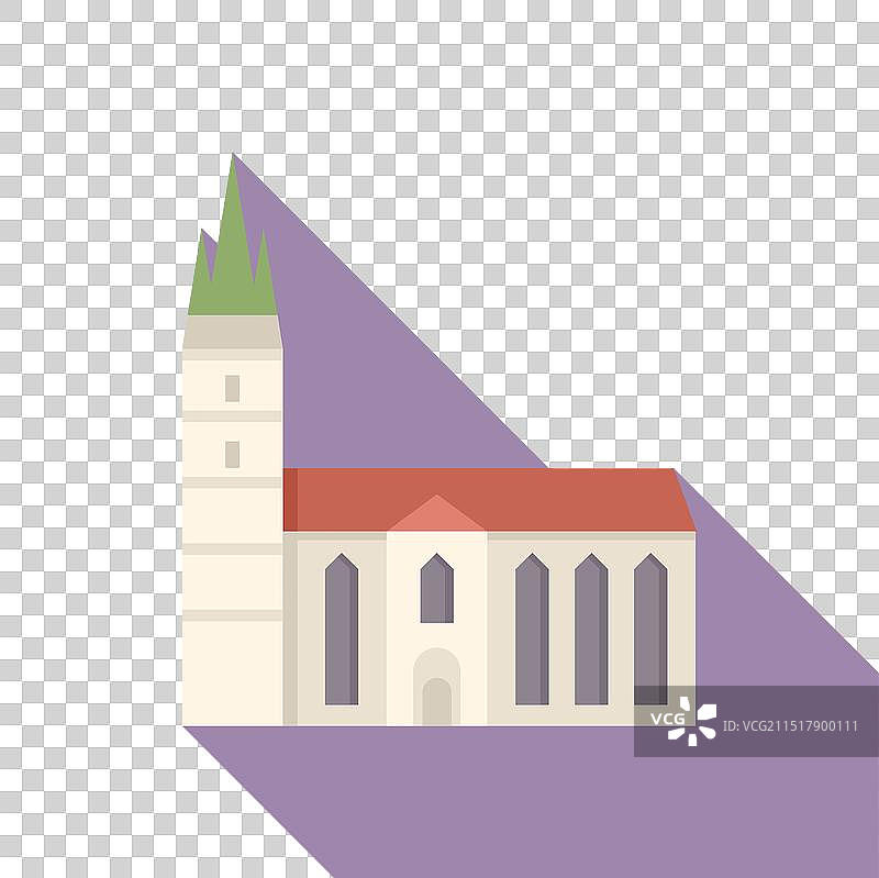 带有钟楼的古老教堂建筑投下长长的影子图片素材