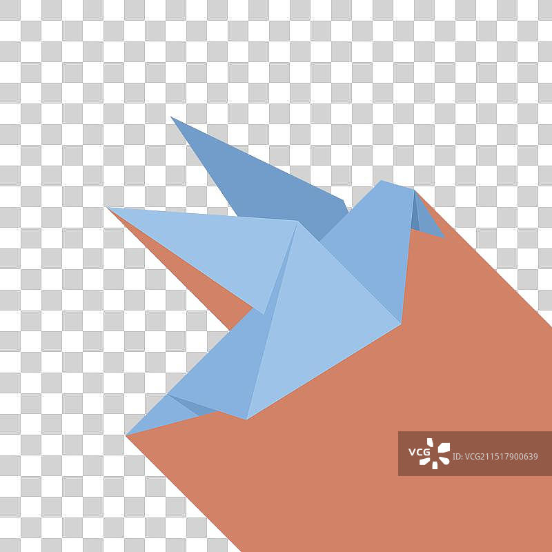 蓝色折纸鸟飞翔与长长的阴影图片素材