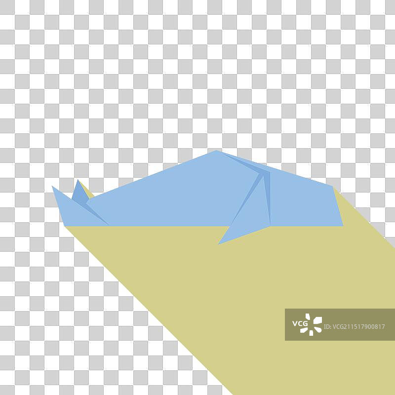 在黄色海洋中游泳的蓝色折纸鲸鱼图片素材