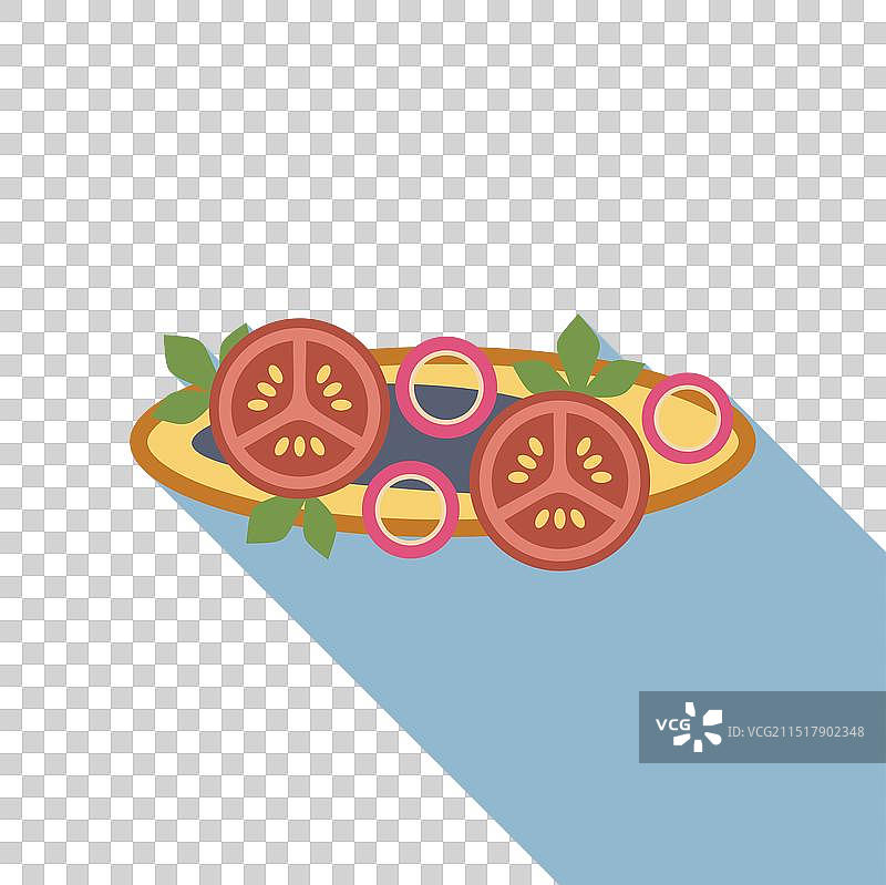 盘子里的番茄洋葱烤面包片图片素材