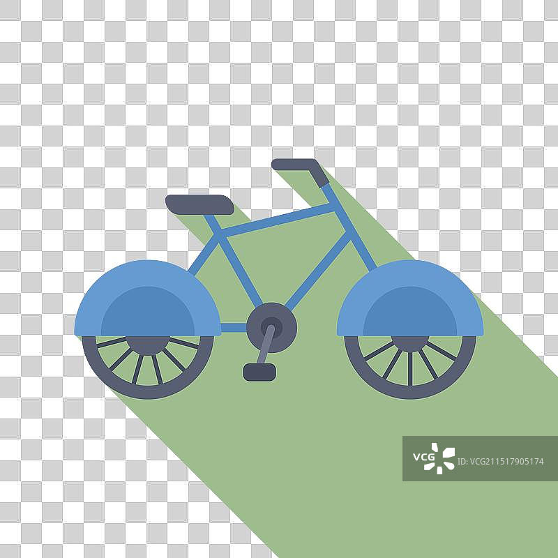 带挡泥板的蓝色自行车停在绿色草地上图片素材