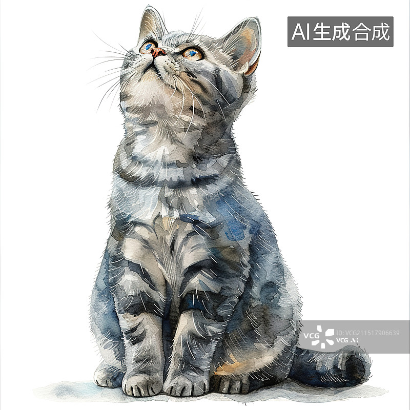 【AI数字艺术】一只可爱的小猫水彩插画图片素材