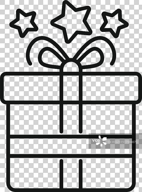 带星星出现的礼品盒轮廓风格图标图片素材