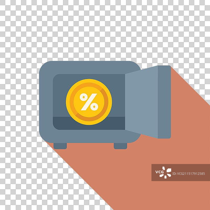 打开保险箱，内含金色百分比硬币图片素材