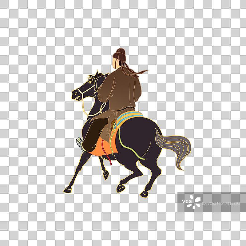 新中式国风古风古人骑马策马奔腾插画图片素材