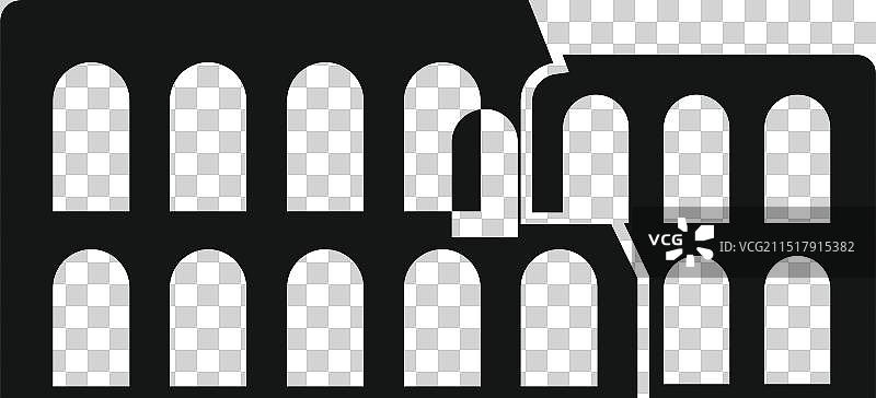 古代建筑遗址黑色剪影图片素材