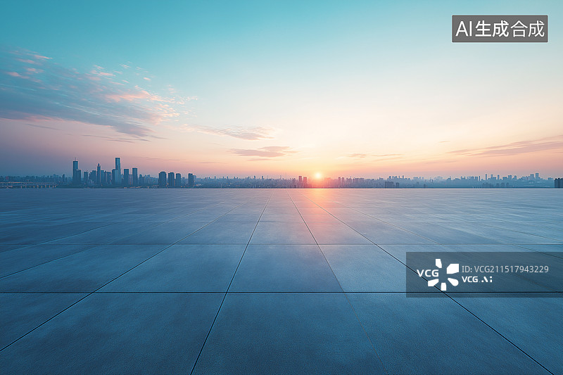 【AI数字艺术】城市黎明前的静谧空旷的城市广场背景图片素材