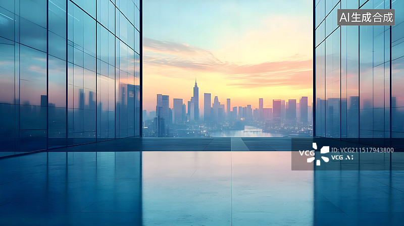 【AI数字艺术】现代建筑和城市天际线广告背景图片素材