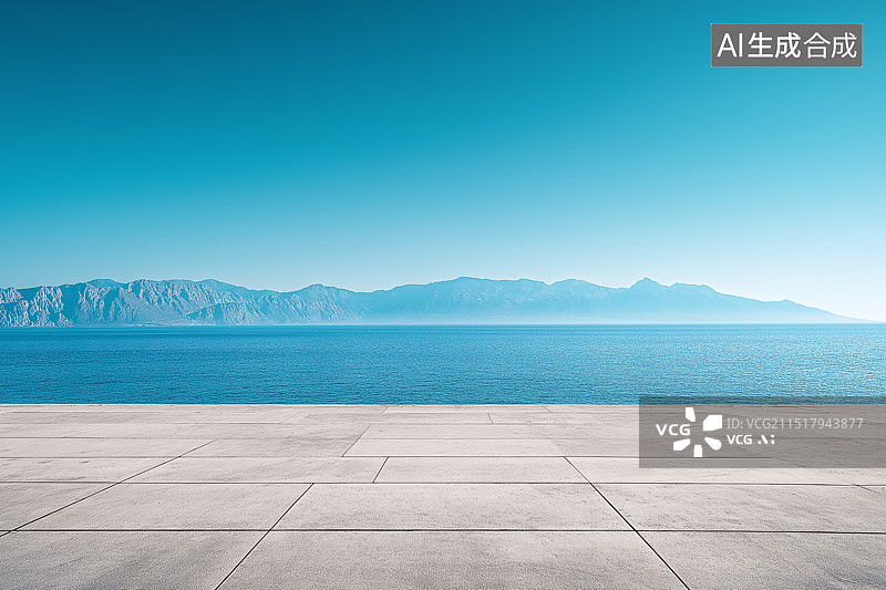 【AI数字艺术】海边水泥平台简约海景砖石地面汽车广告背景图片素材
