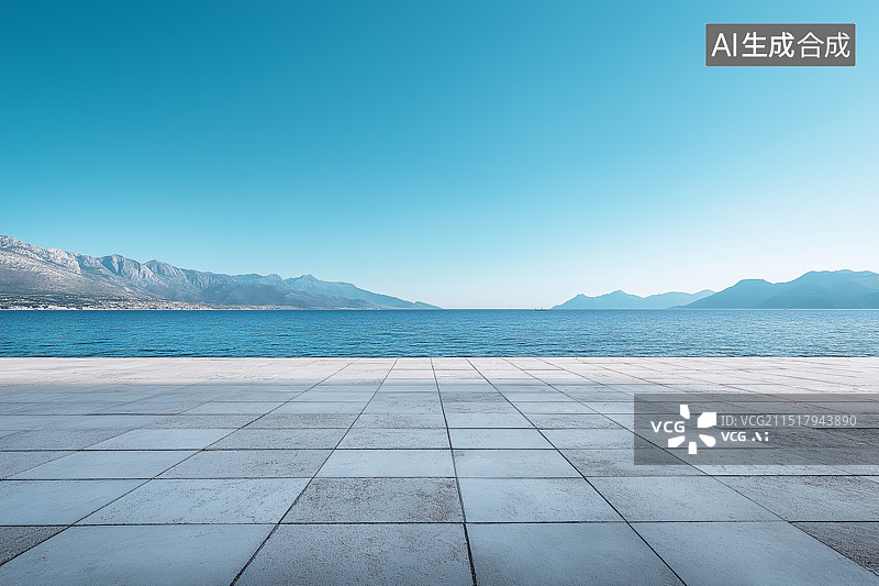 【AI数字艺术】海边水泥平台简约海景砖石地面汽车广告背景图片素材