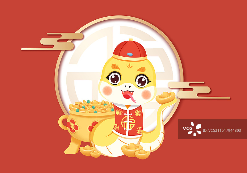 2025蛇年十二生肖巳蛇卡通插画图片素材