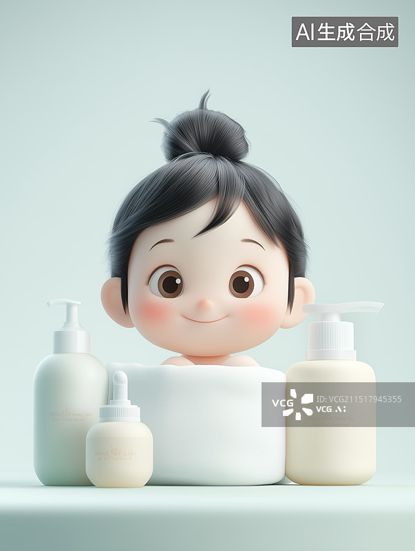 【AI数字艺术】3D可爱的婴儿洗澡场景用于电商婴儿用品洗护用品图片素材