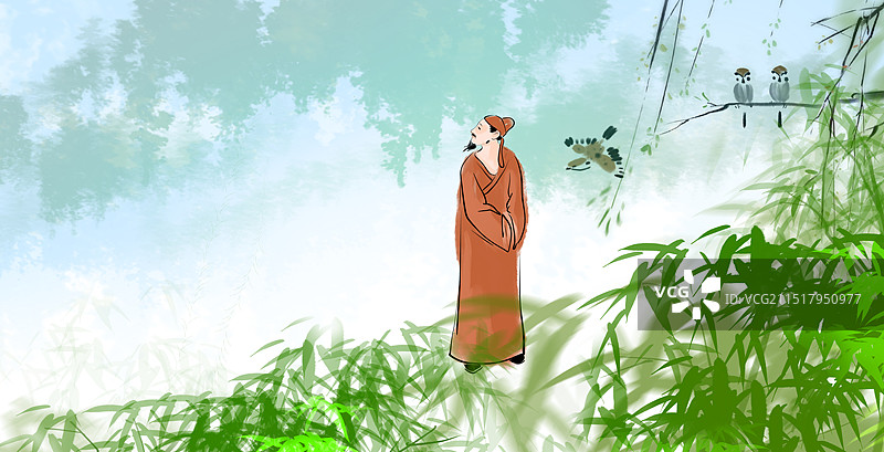 穿韩服的诗人在穿传统服装柳树图片素材