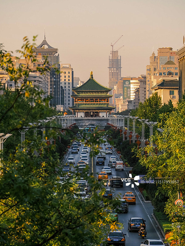 西安钟楼日落图片素材