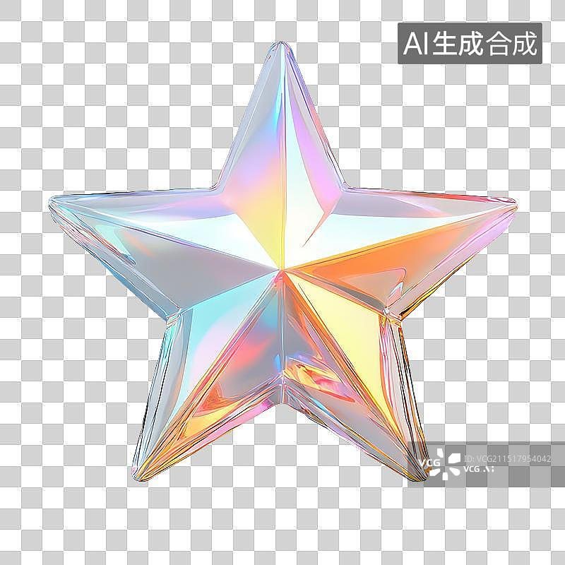 【AI数字艺术】星星节日活动促销元素镭射风3D图片素材