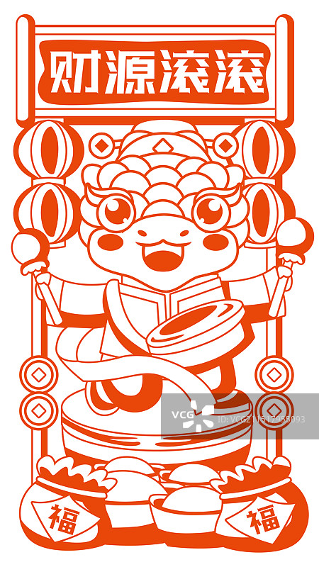 国潮风单色蛇年生肖插画图片素材