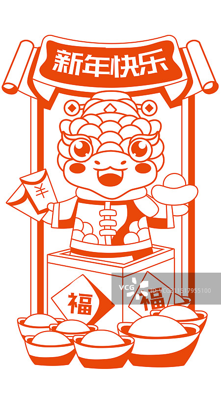 国潮风单色蛇年生肖插画图片素材