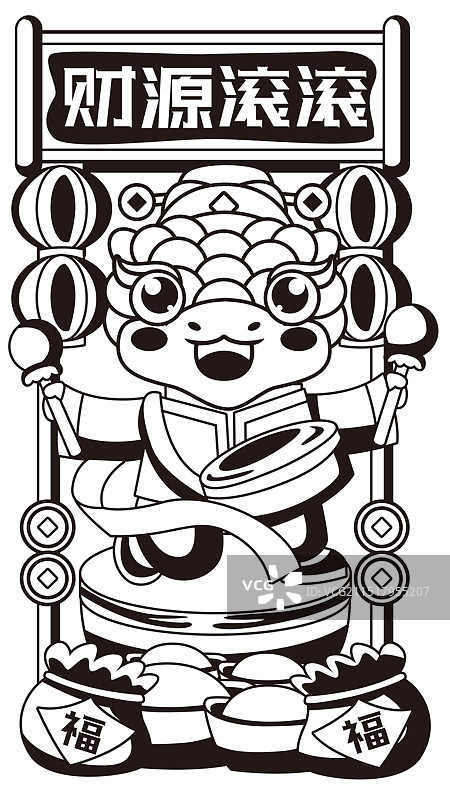 国潮风烫金黑版蛇年生肖插画图片素材