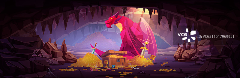 龙在洞穴中守护宝藏图片素材