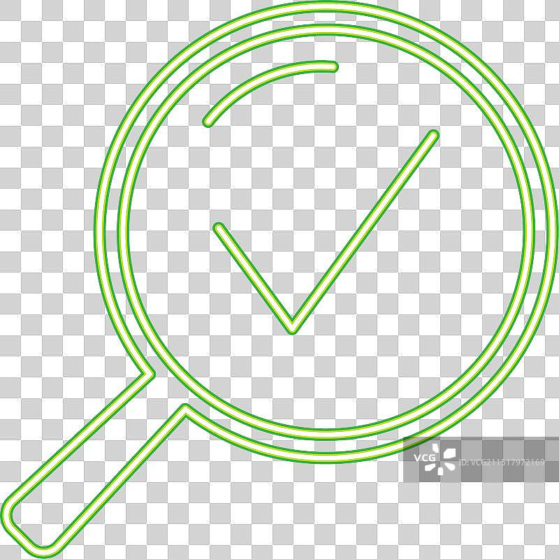 带复选标记的放大镜霓虹灯图标图片素材