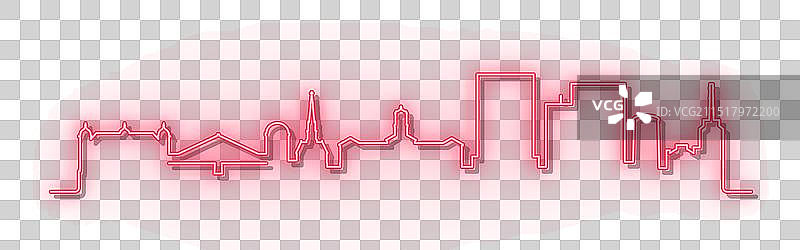 卡尔斯鲁厄红色霓虹灯天际线图片素材