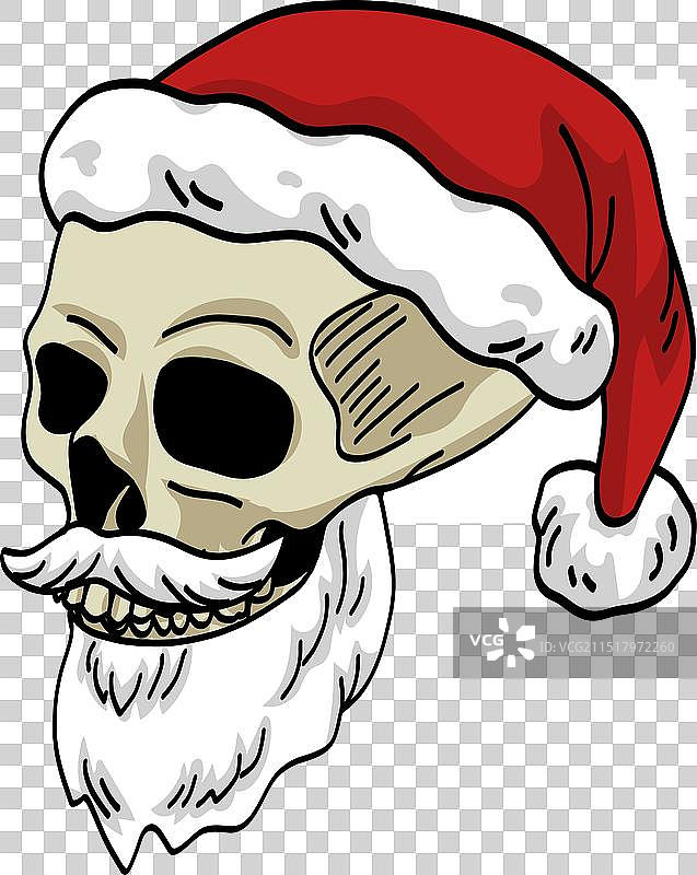 戴着圣诞帽的圣诞老人骷髅图片素材
