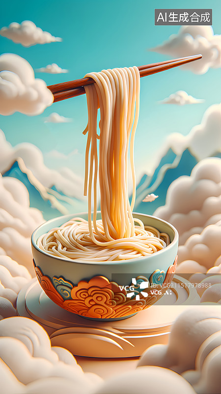 【AI数字艺术】面条食物三维插画图片素材