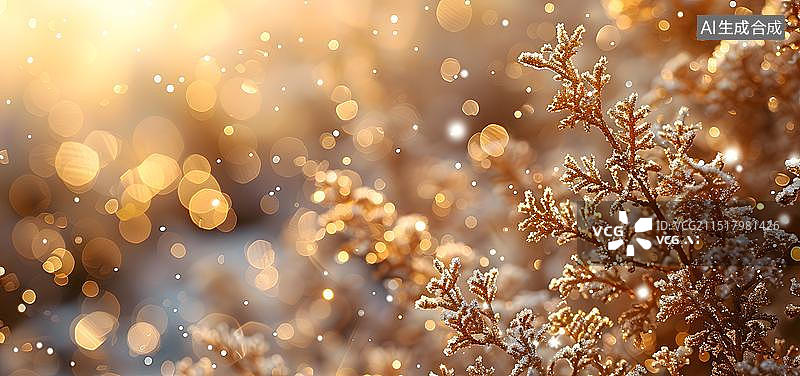 【AI数字艺术】圣诞节金色麋鹿背景插画，冬天平安夜装饰质感场景插图图片素材