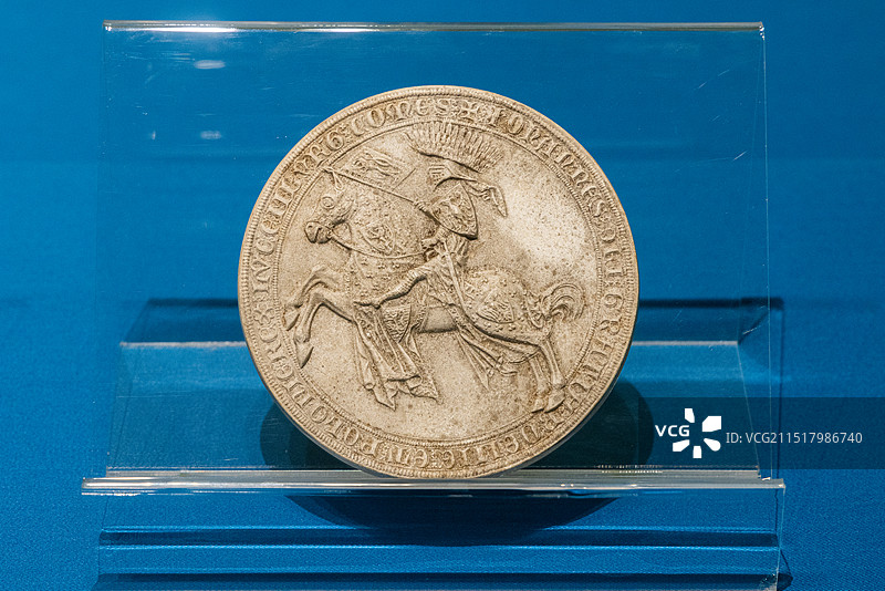 欧洲卢森堡文物：波西米亚国王 卢森堡伯爵约翰骑士图章  彩釉陶 亨利高曼（1817-1857）图片素材